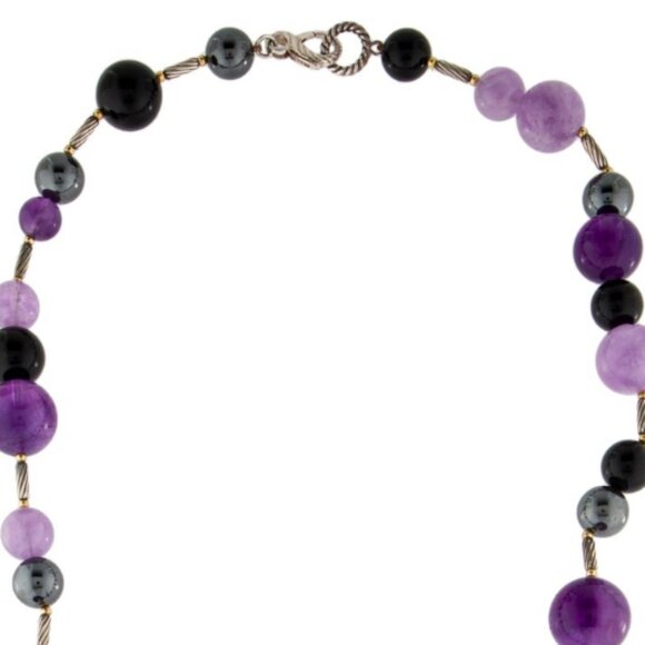 DAVID YURMAN 18K YG & STERLING  AMETHYST, ONYX & HEMATINE POPCORN NECKLACE - Picture 4 of 9